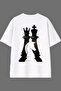 Chess 50 Design White Oversize T-Shirt with Back Print