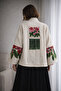 Printed White Kimono Jacket – Relaxed Fit Wide Sleeve Special Design Women's Jacket - 4