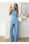 Baby Blue Tank Top Asymmetrical Hem Loose Pants Top and Bottom Set