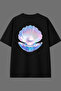 Pearl Shell Design Back Printed Black Oversize T-Shirt