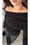Black Asymmetrical Cut Madonna Collar Blouse - 2