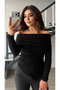 Black Asymmetrical Cut Madonna Collar Blouse - 4