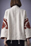 Printed White Kimono Jacket – Relaxed Fit Wide Sleeve Special Design Women's Jacket - 2