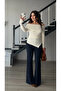 Ecru Asymmetrical Cut Madonna Collar Blouse - 6