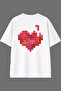 Cube Cube Heart Design Back Printed White Oversize t Shirt
