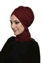 Crossed Pique Scarf-Lined Burgundy Ready-Made Turban Hijab Bonnet Suitable for Medical Use