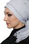 Pearled Tulle Tied Tulle Coated Lace Pearl Embroidered Gray Ready Made Outer Bonnet Hijab Evening Dress - 5