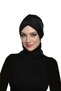 Black Ready-To-Wear Turban Hijab with Cross-Pleated Scarf Lining, Suitable for Medical Use - 3