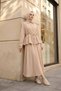 Drawstring Blouse Skirt Set - Beige - 2