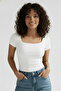 U Neck Short Sleeve Stretch Fabric Blouse 3-Piece Set - 2