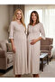New Season Indigo Woven Floral Patterned Design with Breastfeeding Feature Maternity Nightgown Set - 6