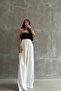 White High-Waisted Wide-Leg Striped Lace-Up Trousers - 7091 - 2