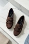 Tiamo Brown Suede Beaded Detailed Ballerina Shoes