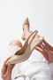 Aurelia Women's Beige Pointed Toe Slingback 6 cm Thin Heel Shiny Glitter Evening Dress Shoes - 3