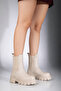 Thick Sole with Side Elastic, Daily Beige Women's Waterproof Boots & Booties - 2