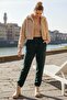 Dark Green Pocketed Elastic and Tie-Waist Jogger Casual Velvet Woven Trousers 100 60 - 3