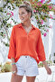 Coral Shirt Collar Buttoned Long Sleeve Washable Casual Muslin Woven Blouse 70 65 - 4