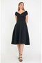 Women's Short Sleeve Double Breasted Collar Skirt Flounce Crepe Dress - 4
