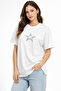 Women's Star Stone Printed White Oversize T-Shirt