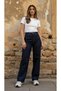 Sumeye Dark Blue Dark Navy Wide Leg Raw Hem Non-Lycra Palazzo Loose Jeans Pants - 3