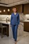 Women's Long Sleeve Buttoned Pajama Set Indigo %100 Cotton - 2