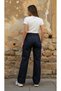 Sumeye Dark Blue Dark Navy Wide Leg Raw Hem Non-Lycra Palazzo Loose Jeans Pants - 5