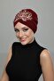 Detached Lined Embroidered Burgundy Wide Threaded Motif Ready-made Hijab Hijab Evening Dress Bone - 3