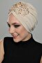Detached Lined Embroidered Beige Wide Threaded Motif Ready-made Hijab Hijab Evening Dress Bonnet - 6