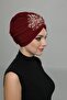 Detached Lined Embroidered Burgundy Wide Threaded Motif Ready-made Hijab Hijab Evening Dress Bone - 7