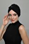 Ripped Lined Embroidered Black Rose Motif Ready-made Hijab Hijab Evening Dress Bonnet - 3