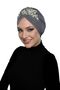 Detachable Lining Embroidered Dark Gray Yellow Lace Motif Ready-made Hijab Hijab Evening Dress Bonnet - 4