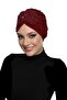 Ready Turban Hijab Evening Dress with Split Lining Embroidered Burgundy Rose Lace Motif - 3