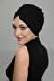 Ripped Lined Embroidered Black Rose Motif Ready-made Hijab Hijab Evening Dress Bonnet - 5