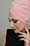 Plucked Lined Embroidered Powder Rose Motif Ready-made Hijab Hijab Evening Dress Bonnet