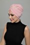 Plucked Lined Embroidered Powder Rose Motif Ready-made Hijab Hijab Evening Dress Bonnet - 2