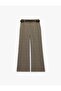 Belted Wide-Leg Fabric Plaid Trousers with Pockets - 3
