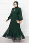 Organza Sleeves Hijab Evening Dress Emerald - 4
