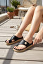 Women's Stone Detailed Wedge Sole Flip Flops Black