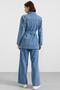 Cape and Metal Buttoned Jacket Trousers Denim Two-Piece Set Blue 9393-Tk - 8