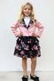 Girl's Short Sleeve Ruffle Collar Shirt Pink Blazer Jacket Floral Pattern Atlas Fabric Skirt Set - 7