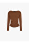 Long Sleeve Draped Detailed Round Boat Neck Knit Sweater - 3