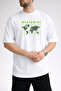Men's Green Striped World Map Printed Crew Neck White T-Shirt - 2