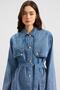 Cape and Metal Buttoned Jacket Trousers Denim Two-Piece Set Blue 9393-Tk - 3