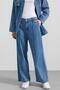 Cape and Metal Buttoned Jacket Trousers Denim Two-Piece Set Blue 9393-Tk - 7