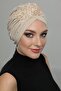Ripped Lined Embroidered Beige Rose Motif Ready-made Hijab Hijab Evening Dress Bonnet - 9