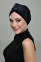Ripped Lined Embroidered Navy Blue Lace Motif Ready-made Hijab Hijab Evening Dress Bonnet - 3