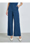 Women Blue Linen Look Wide Leg Trousers - 2