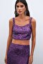 Sequined Crop Blouse - Purple - 4
