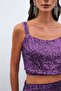 Sequined Crop Blouse - Purple - 5