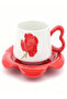 Ceramic Cup and Saucer Set – Red with White Flower Pattern, 350 ml Coffee & Tea Cup - 2